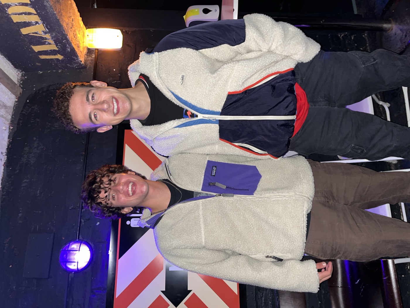 Nicky and Josh in matching fleeces on a night out in Edinburgh